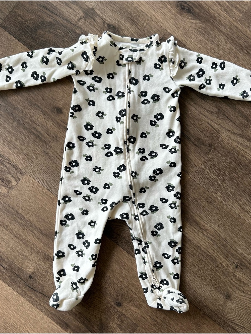 Carter's Cream Footed One-Piece with Black Floral Print